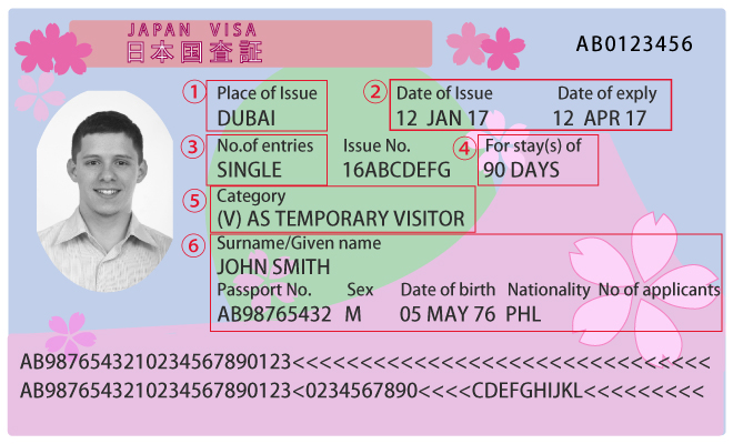 日本国査証イラスト（Japan Visa）番号付き