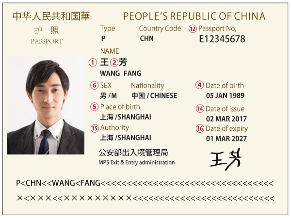 中国パスポート見本
